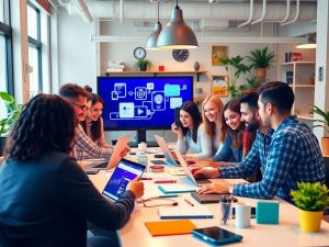 EraDigitala 4 Colaborare în marketing digital la un birou modern.