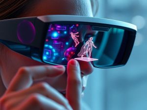 Ochelari AR proiectând holograme interactive în cameră